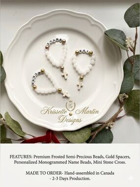 White and Gold Semi-Precious Beaded Rosary Bracelet Favours
